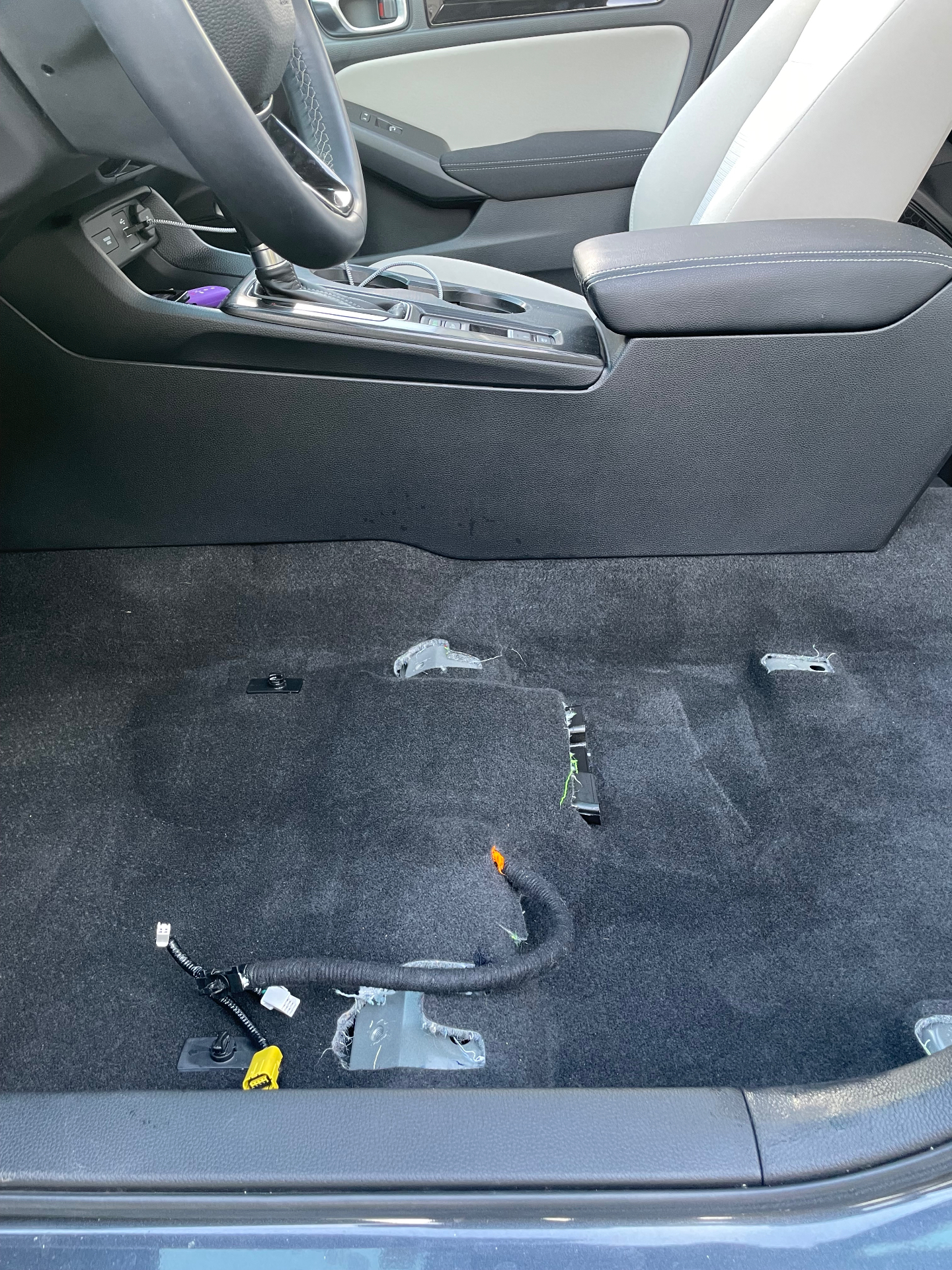 2024 Honda Civic interior after potato soup cleanup and seat removal detail